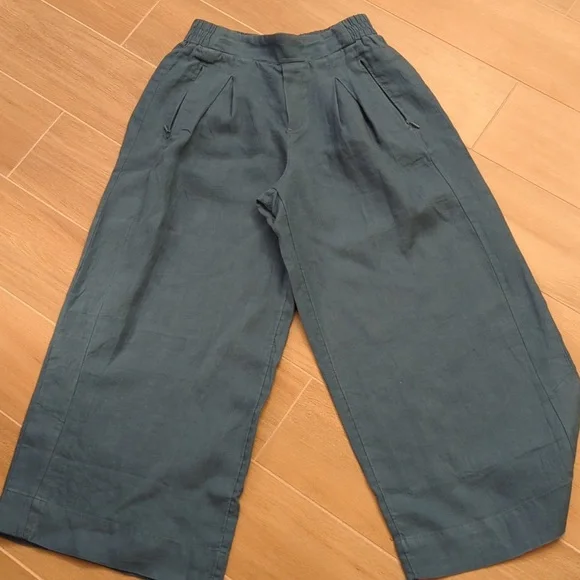 Athleta Playa Linen wide crop 3/4 pants Teal 4 - Picture 2 of 6